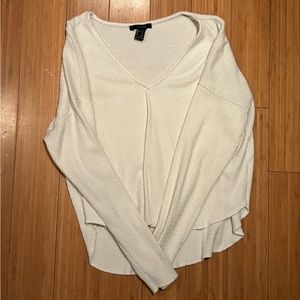 Long sleeve white waffle textured sweater